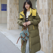 Green mid-length down jacket for women 2023 winter new Korean version popular this year high-end thickened hooded extra thick