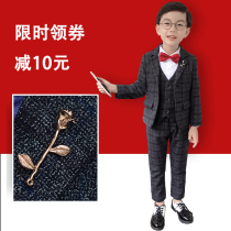 Childrens suits boys small suits autumn and winter handsome Korean three-piece baby thickened flower dress British