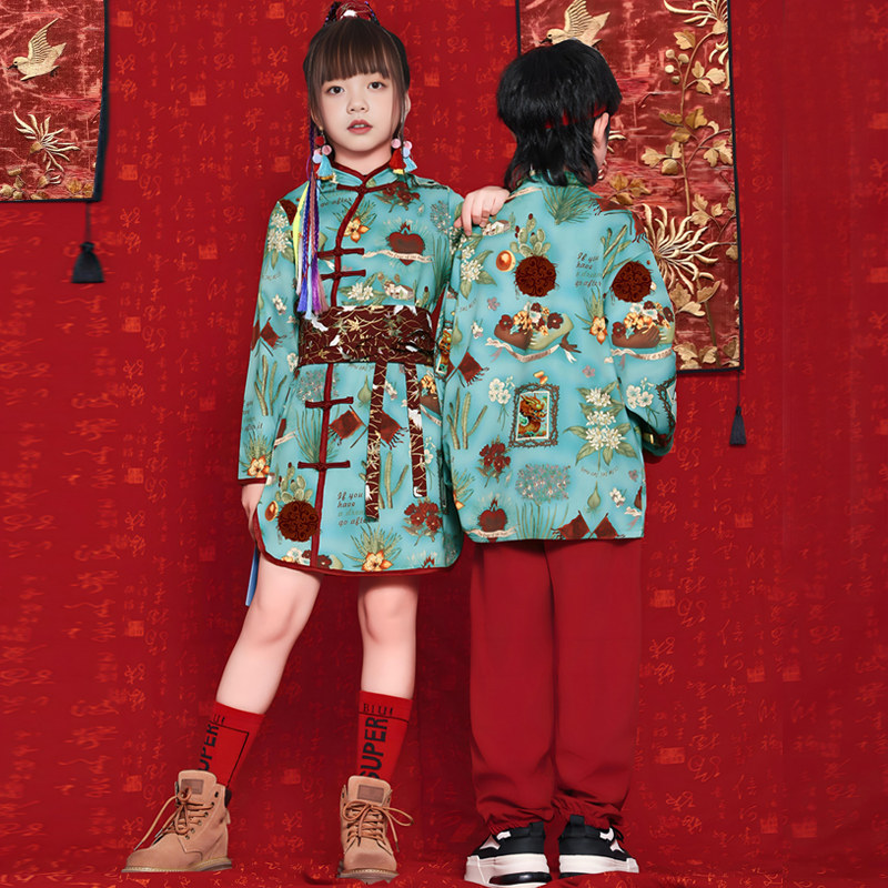 Children's China Wind New Year's Day Performance 2023 New Boy Chinese Tang Dress Girl Qipao Stage Show Costume-Taobao