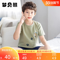 Child Sleepwear Boy Summer Pure Cotton Short Sleeve Thin Shorts Boys Home Conserved Summer Middle School Children Suit Spring Autumn