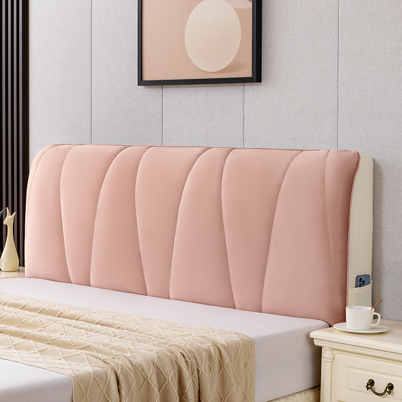Bed Headgear Hood Suede Cloth Wood Headboard Thickened Full Pack Protective Sheath Clip Cotton Plus Cotton Pure Color Dust Cover Universal-Taobao