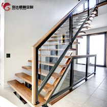 Indoor integral loft duplex rotating glass staircase modern simple European loft household wooden ladder customization