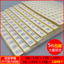 Spot round white bottom black word sticker size sticker size grain clothing letter label code mark XXS to 6XL