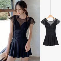 Cover the belly and show thin swimwear womens summer small chest 2021 new conservative fairy one-piece skirt seaside large size swimsuit
