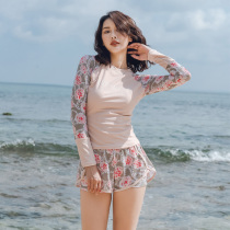 Swimsuit womens long-sleeved meat cover thin split flat angle 2021 new summer hot spring student fashion conservative swimming suit