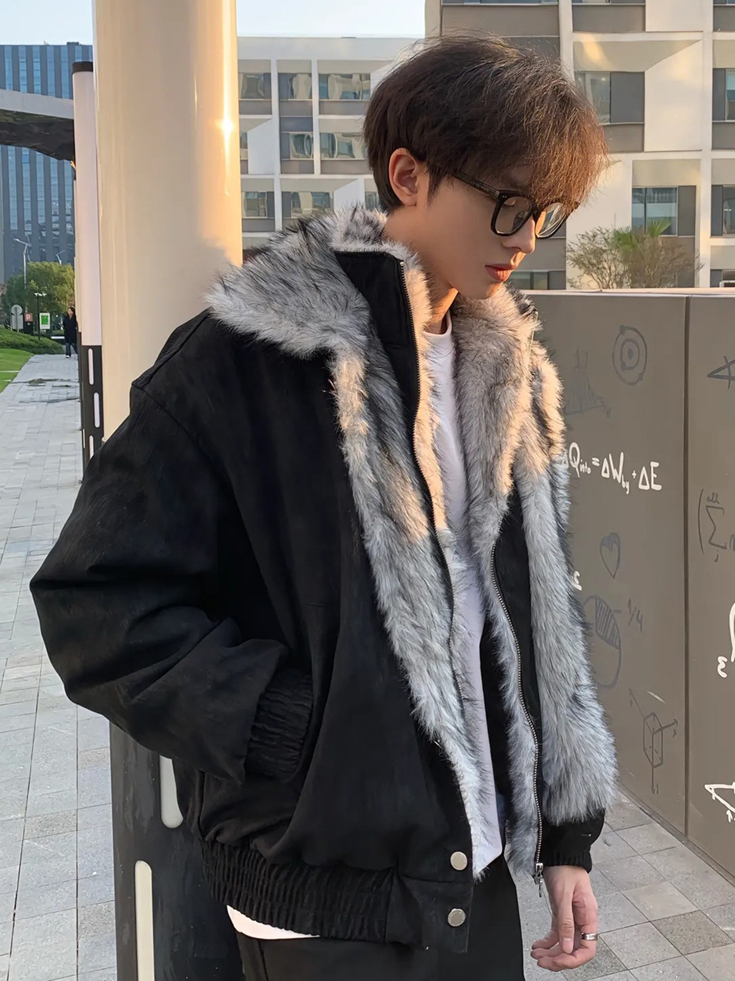 American-Style Polar Wolf Throne Mountain Eagle Fake Two-Piece Cotton Jacket for Men, Winter Fleece-Lined, Thickened, Cold-Proof and Warm Cotton Coat