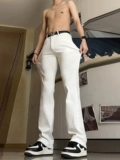 Белые джинсы, приталенные штаны, свободный прямой крой, осенние, в американском стиле, высокая талия