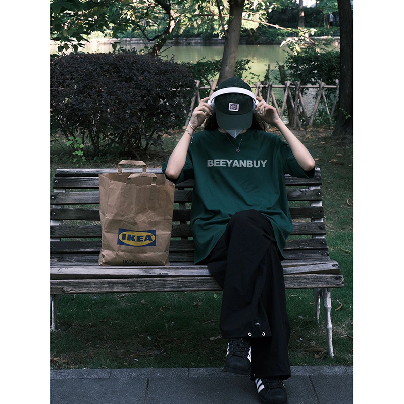 Dark Green T-Shirt, American Style, Heavy Pure Cotton, Small Neckline, Short Sleeves, Men's Summer American Trendy Brand, 7/8 Sleeves, Niche Dark Green T-Shirt, American Style, Heavy Pure Cotton, Small Neckline, Short Sleeves, Men's Summer American Trendy Brand, 7/8 Sleeves, Niche