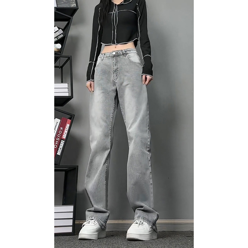 Cement Smoke Gray Workwear Jeans for Men, Summer Slim Fit, Leg-Lengthening Pants, Outfit Ideas, Straight-Leg Flared Pants