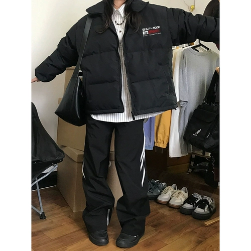 Черный легкий и тонкий демисезонный пуховик, короткая куртка, оверсайз