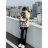 Ретро демисезонный утепленный свитер, трикотажная куртка, в американском стиле, изысканный стиль