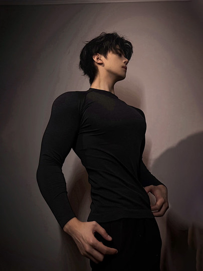 Black Thickened Thermal Base Layer Shirt for Men, Autumn and Winter Half-High Collar Fitness Long-Sleeve T-Shirt, Cleanfit Inner Wear Sweatshirt