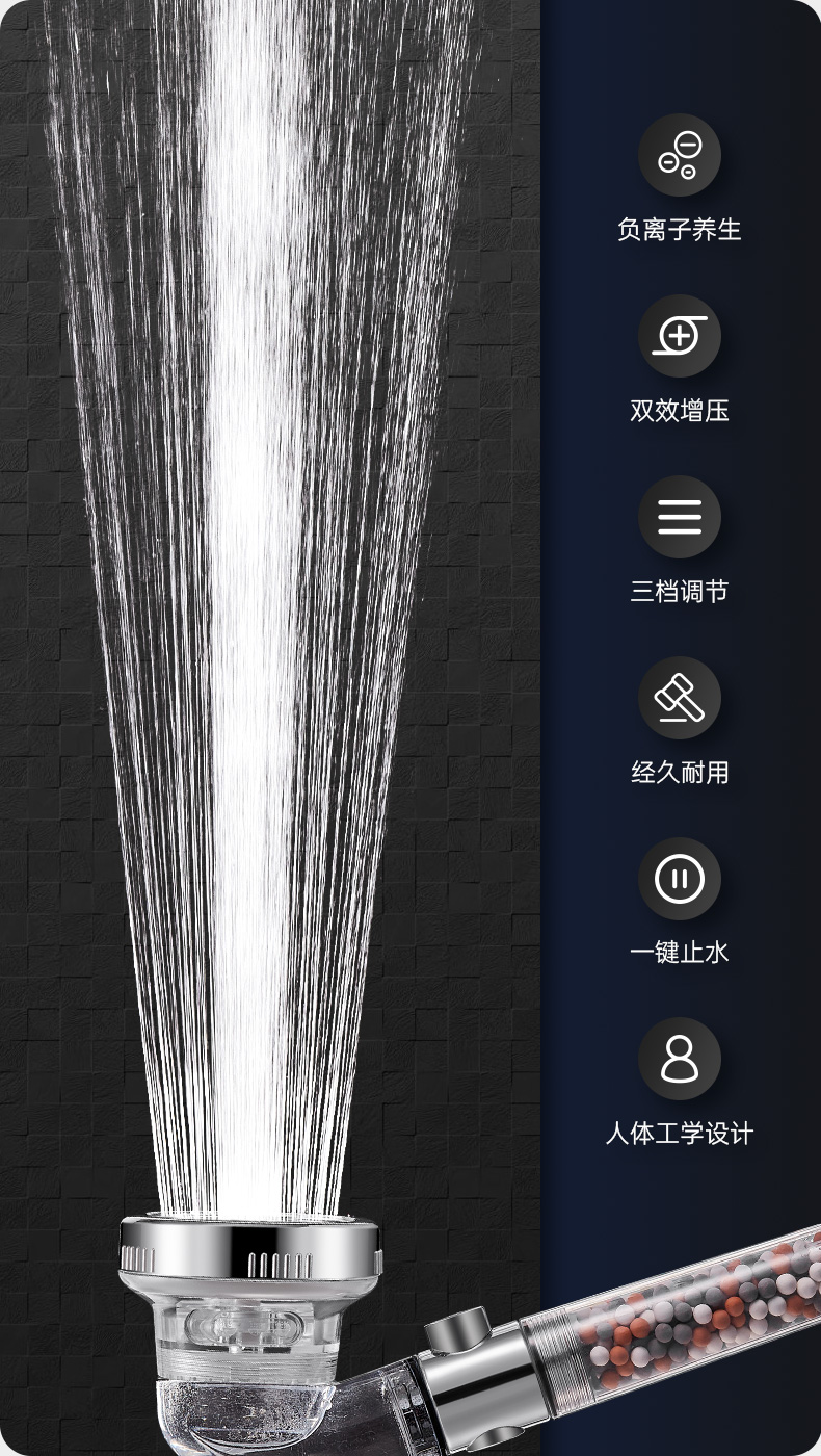 茜尼斯 手持增压过滤花洒喷头 图2