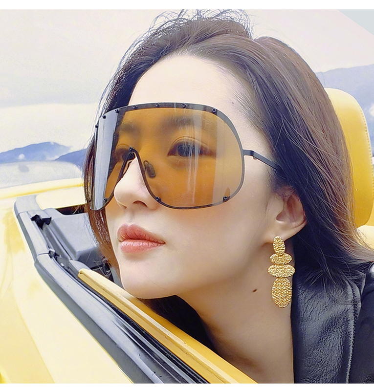 Liu Yifei's Same Style Glasses, Oversized Frame, One-Piece Goggles, Brown Sunglasses, Anti-Uv, Windproof Sunglasses