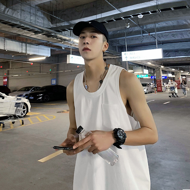 Net red vest male tide brand versatile sleeveless T-shirt personality fashion ins trend Korean version of the sports shoulder summer new model
