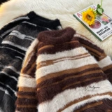 V37 Базовый демисезонный трикотажный свитер для влюбленных, высокий воротник, в американском стиле