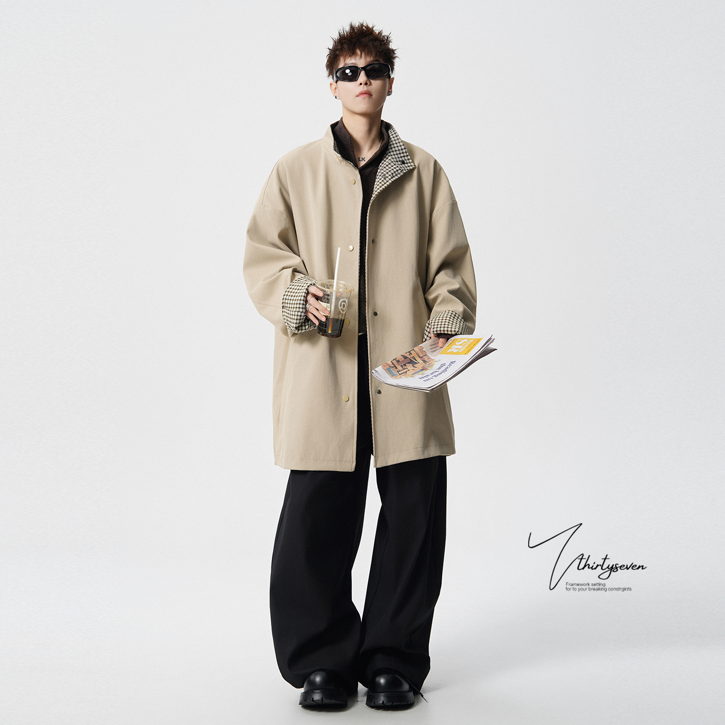 V37 ветровка в корейском стиле цвета хаки со стоячим воротником, мужская осенняя куртка, бренд tide, красивый парный плащ средней длины