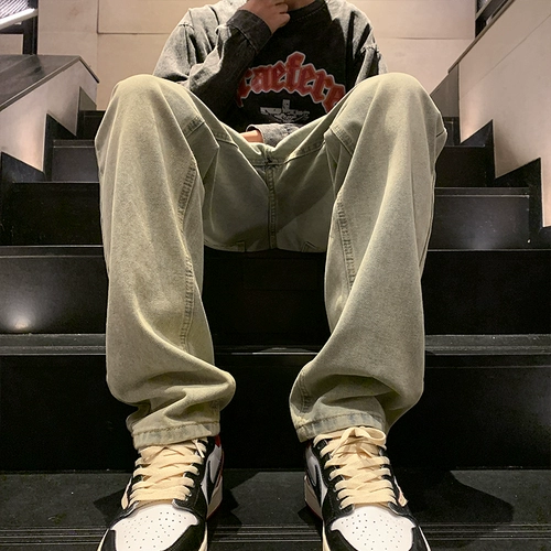 Демисезонные джинсы, штаны, в американском стиле, свободный прямой крой, увеличенная толщина