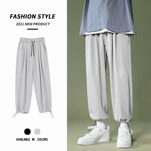 Мужские трендовые штаны, шелковая летняя одежда, коллекция 2021, оверсайз, в корейском стиле, на шнурках