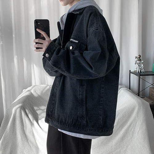 Мужская трендовая модная джинсовая куртка с капюшоном, в корейском стиле, оверсайз, осенняя
