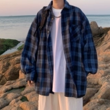 Синяя летняя рубашка, тонкий лонгслив для отдыха, в американском стиле, подходит для подростков