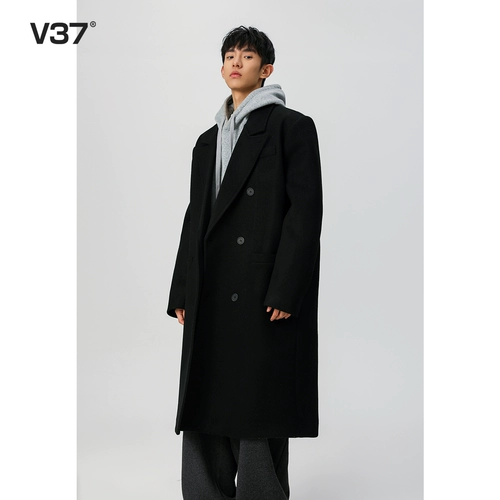 V37 Черное цветное демисезонное шерстяное пальто, плащ, изысканный стиль, в корейском стиле, увеличенная толщина