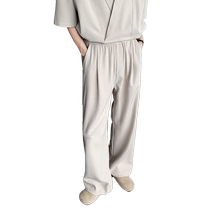 American trendy brand trousers for men summer thin 2024 new cleanfit solid color casual loose drape trousers