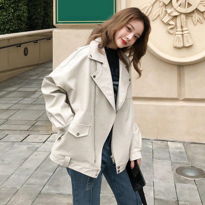 Motorcycle leather jacket women 2021 new small man autumn winter popular super fire premium sense fried street leather jacket cool