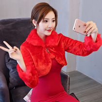 Bride wedding dress woolen shawl wedding long sleeve j toast red thick warm autumn winter dress cheongsam coat