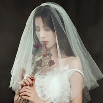 Bride veil white wedding dress female short Super fairy theme Net Red Brigade photo props licensed retro simplicity
