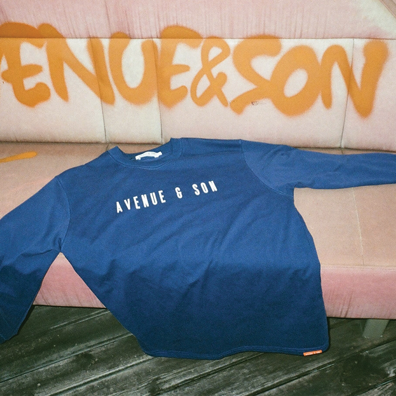 Avenueson Avenue's Son Heavy-Duty Crew Neck Loose Casual Trendy Simple Letter Logo Colorful Long-Sleeve T-Shirt