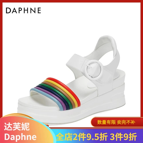 Daphne/达芙妮 Комфортные радужные босоножки на танкетке на липучке на платформе