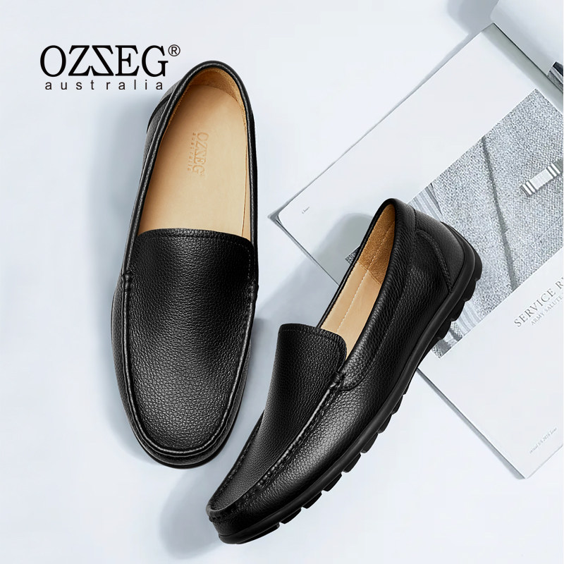 2021 Autumn Winter Genuine Leather New Men's Wool Black Soft Bottom Flat Bottom One Foot foot Leather Shoes Man Gush Bean Shoes