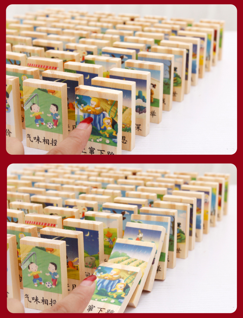 100 thành ngữ nhận thức domino biết chữ khối xây dựng món quà của trẻ em đồ chơi giáo dục 3-4-5-6 tuổi