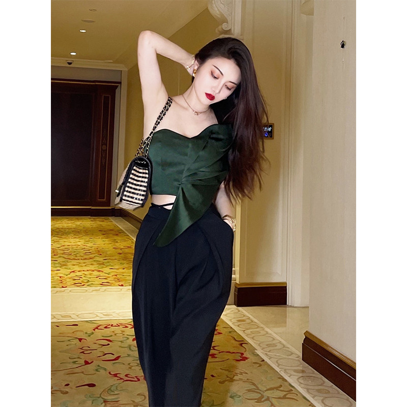 HBE Hydro Cog Leaf Smear Cardigan Design Sensation Blouse Green Satin small crowdded with blouses female summer