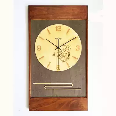 New Pinhui * Simple modern Chinese solid wood wall clock Zen living room bedroom mute quartz clock long square wall clock