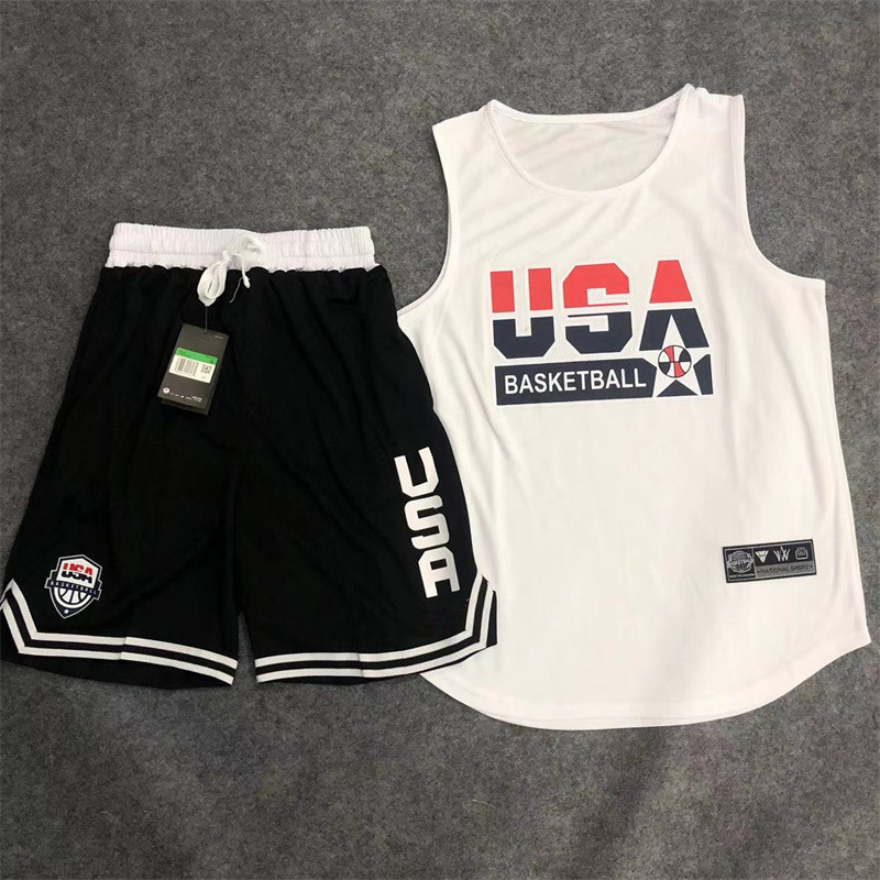 Summer Basketball Training Set Usa Team Loose Breathable Quick-Drying Shorts T-Shirt Shooting Uniform for Men
