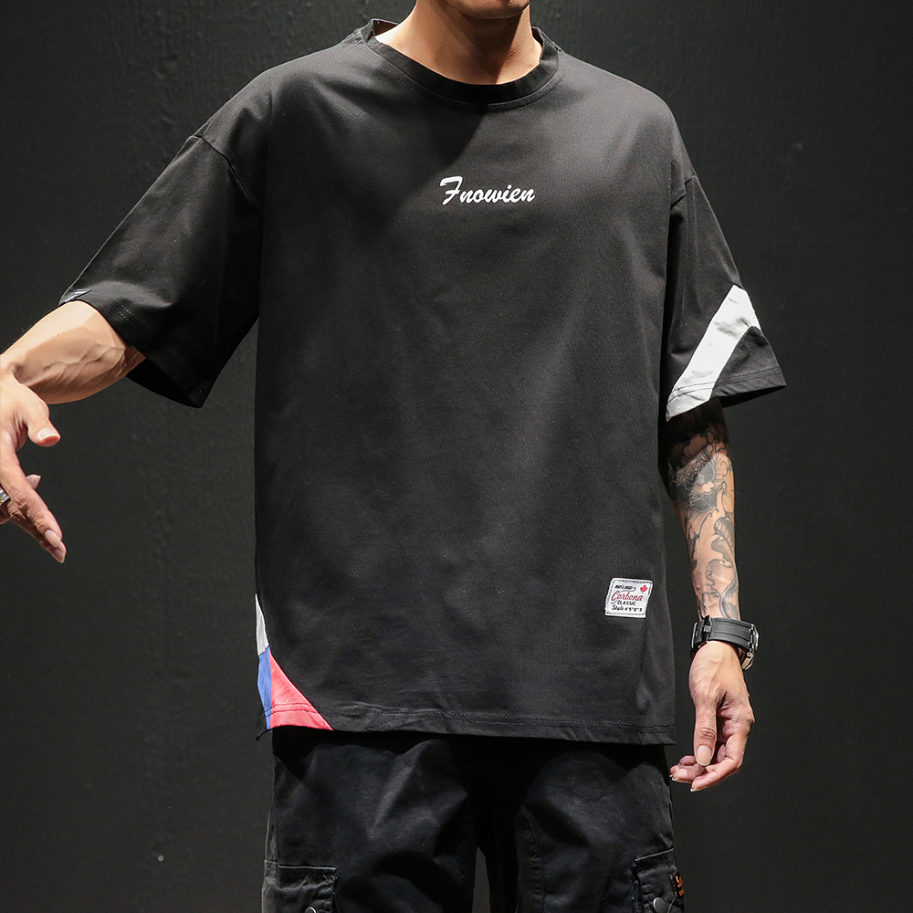Collage short sleeve T-shirt 2022 Summer new sport half sleeve T-shirt men loose large size clothes Korean version trendy