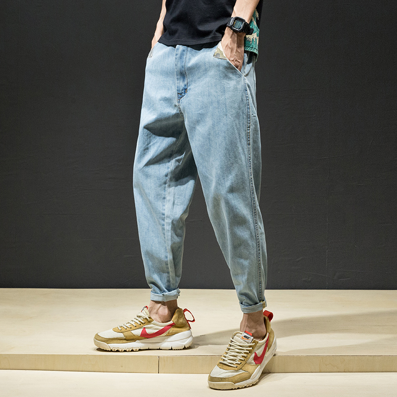 2021 summer new casual sports nine-point jeans men's loose large size harem pants Korean version of trendy men's pants