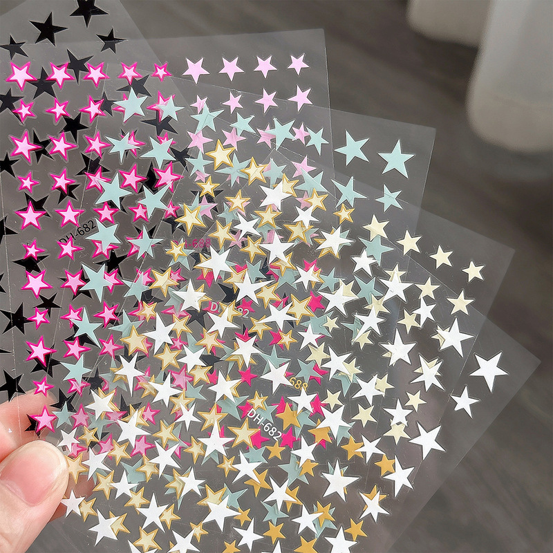 Solid Color Starburst Star Nail Stickers, Three-Dimensional Ultra-Thin Traceless Pentagram Flat Nail Stickers with Adhesive Backing, Decorative Accessories