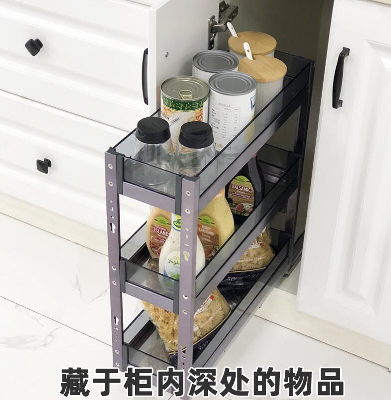 Simple overall cabinet economical household kitchen overall cabinet pull basket glass narrow cabinet seasoning basket mini seasoning rack