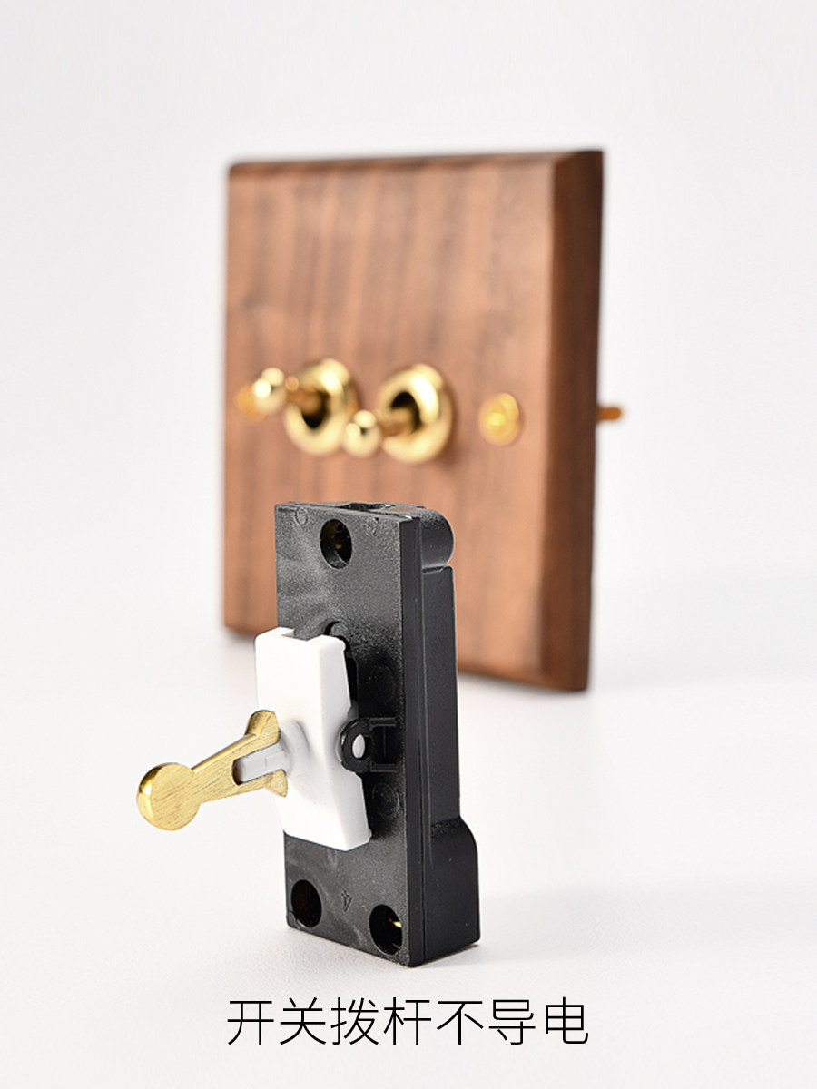 Pialt Putian American-Style Black Walnut Panel Brass Lever Antique Solid Wood Retro Switch Socket 86 Type for Guesthouses