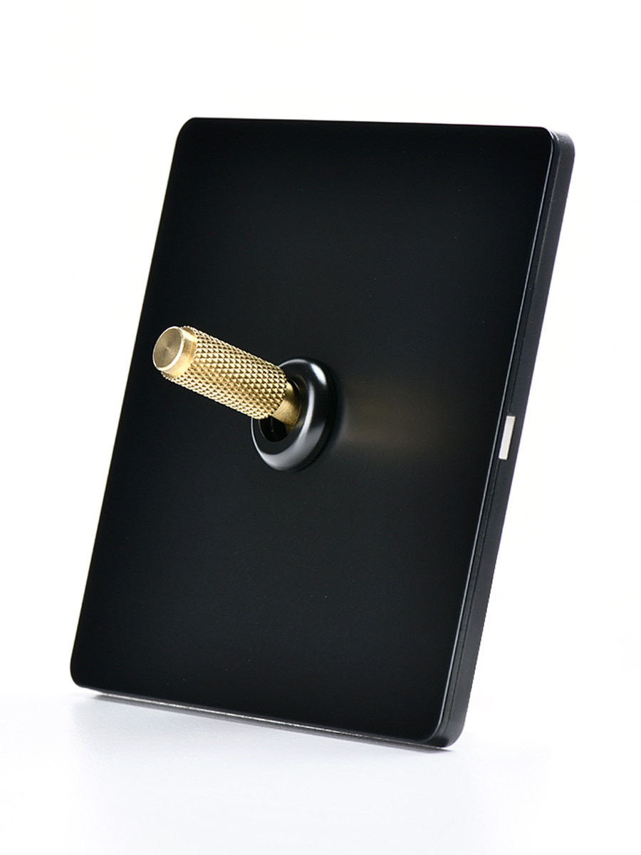 Pialt 86 Type Home Decoration Switch Industrial Style Retro Knurled Lever Black Panel Switch Socket
