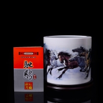 Jingdezhen ceramic large pen holder galloping eight horse crafts office desktop ornaments Chinese style gifts