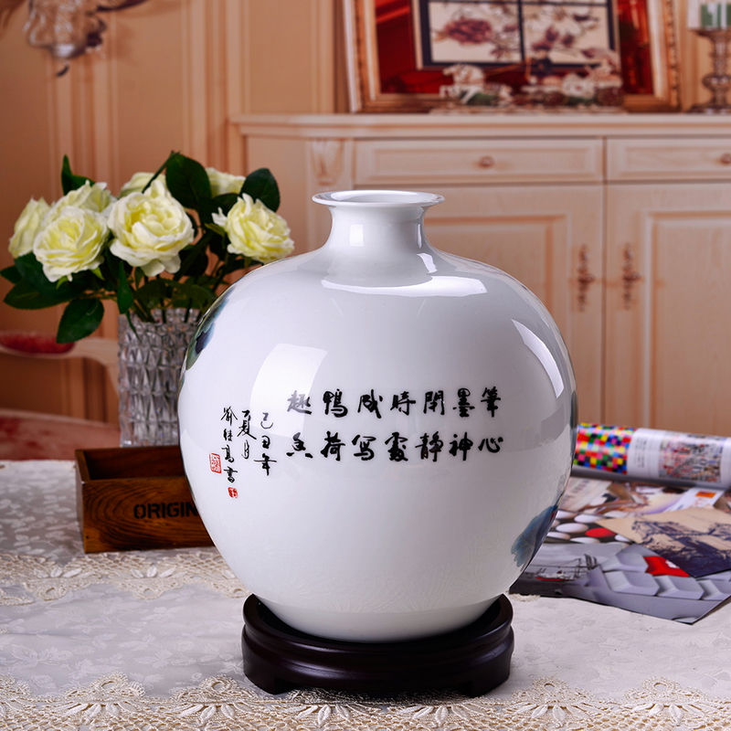 Jingdezhen ceramic vases, Chinese modern arts and crafts porcelain lotus furnishing articles YuJiGao fragrant lotus duck fat sitting room adornment