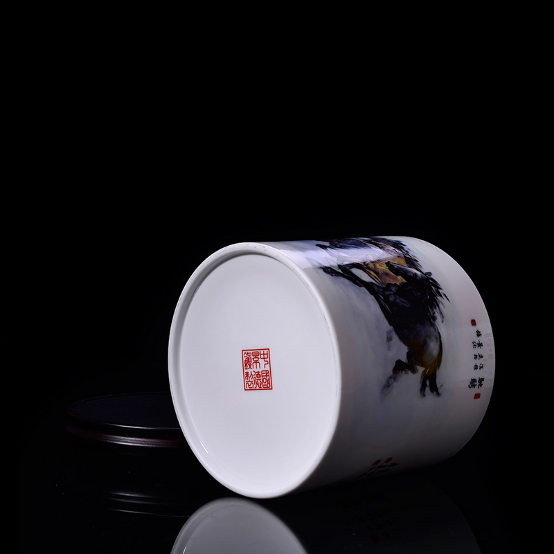 Jingdezhen ceramic large brush pot eight jun figure horse galloping crafts office desktop furnishing articles Chinese gifts