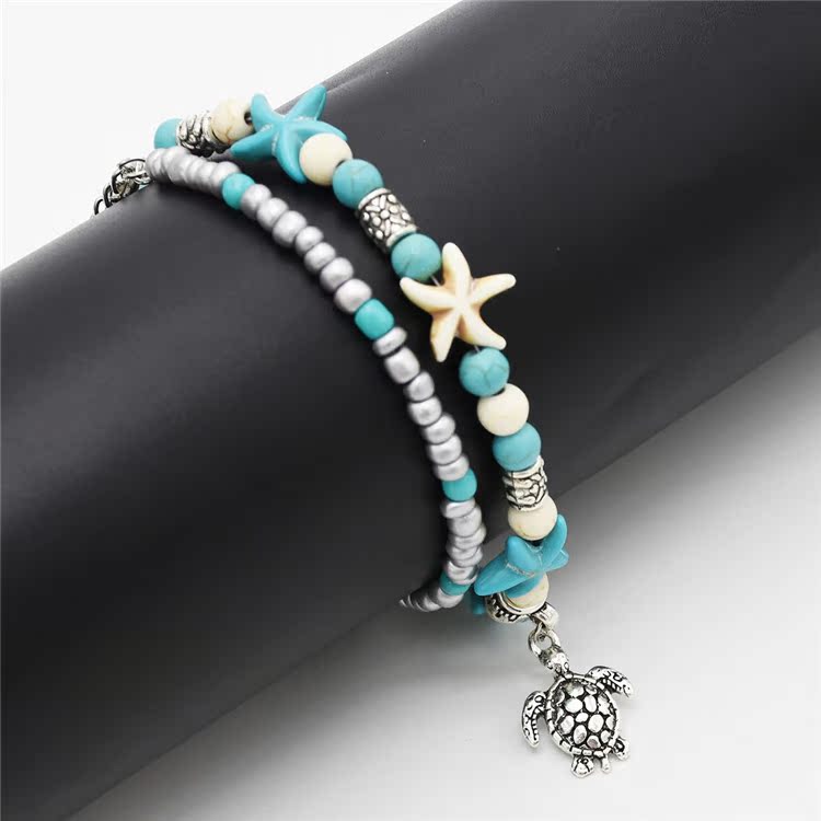 Mới châu Âu và Mỹ phong cách Bohemian sao biển mai rùa đính cườm vòng tay vòng tay trang sức bãi biển của phụ nữ lắc chân vàng
