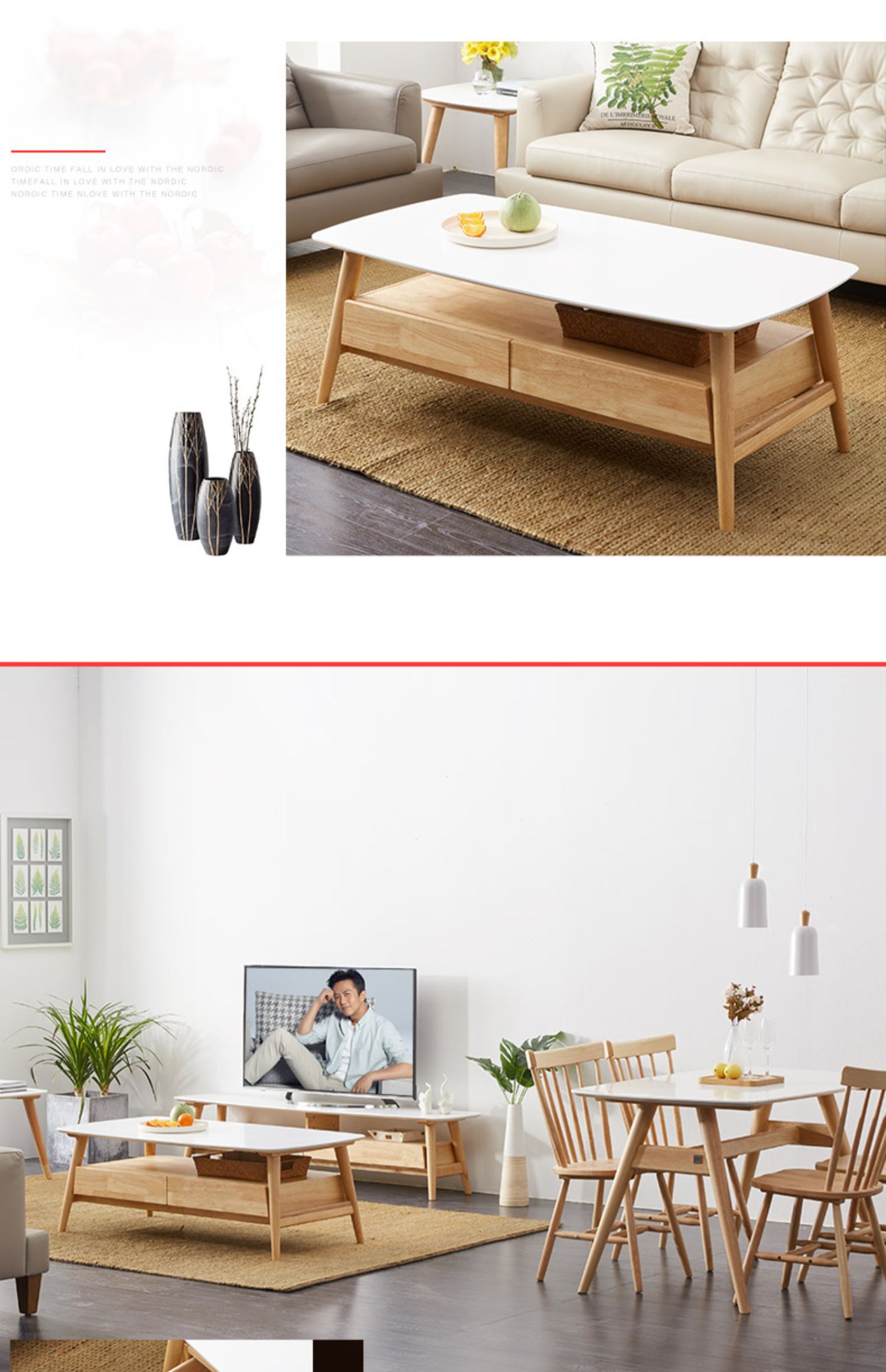 Gu nhà hiện đại nhỏ gọn Bắc Âu phòng khách kết hợp đồ nội thất tủ bàn cà phê TV PT1786 - Bàn trà bàn tròn phòng khách