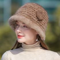 Mink fur fur hat women autumn winter hat fisherman hat fashion warm basin hat New woven elegant top hat