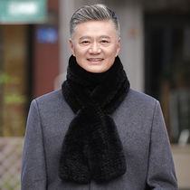 New Rex Rabbit Hair Scarf Autumn and Winter Season Weaving Two Laps Warm Dad Middle-aged and Elderly Mens Fur Scarf